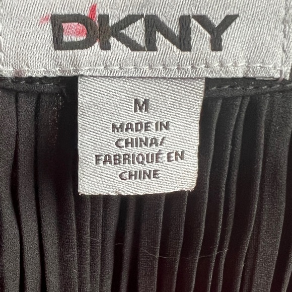 DKNY Black Pleated Midi Sheath Dress Medium Cocktail Fit Flare Evening Formal - Picture 8 of 8